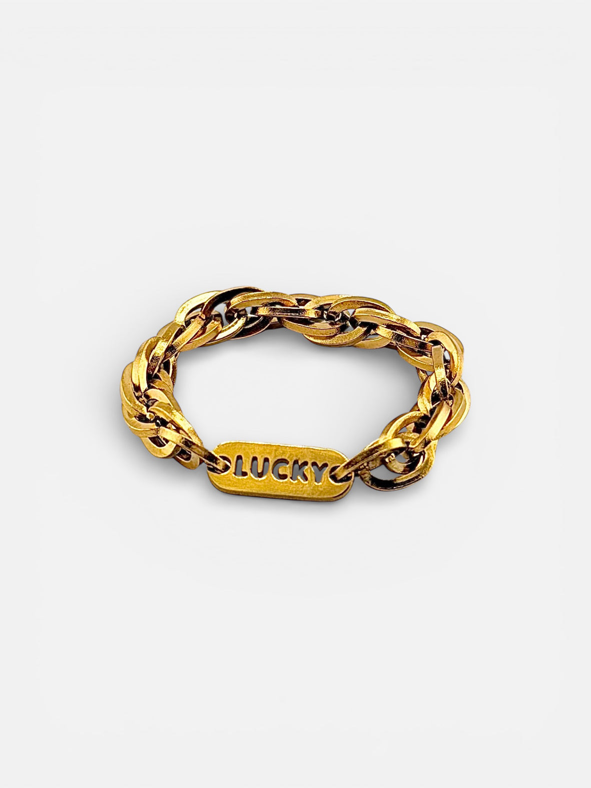 Bague chanceuse doré plaque lucky 