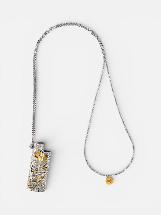 Collier cache-briquet High Roller argenté et grigris dorés Bingo Club