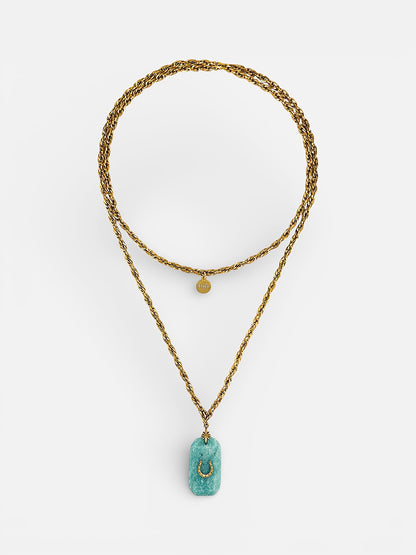 Sautoir Calamity en pierre naturelle Amazonite bleu lagon Bingo Club