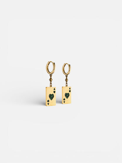 boucle d'oreille as de coeur email argenté