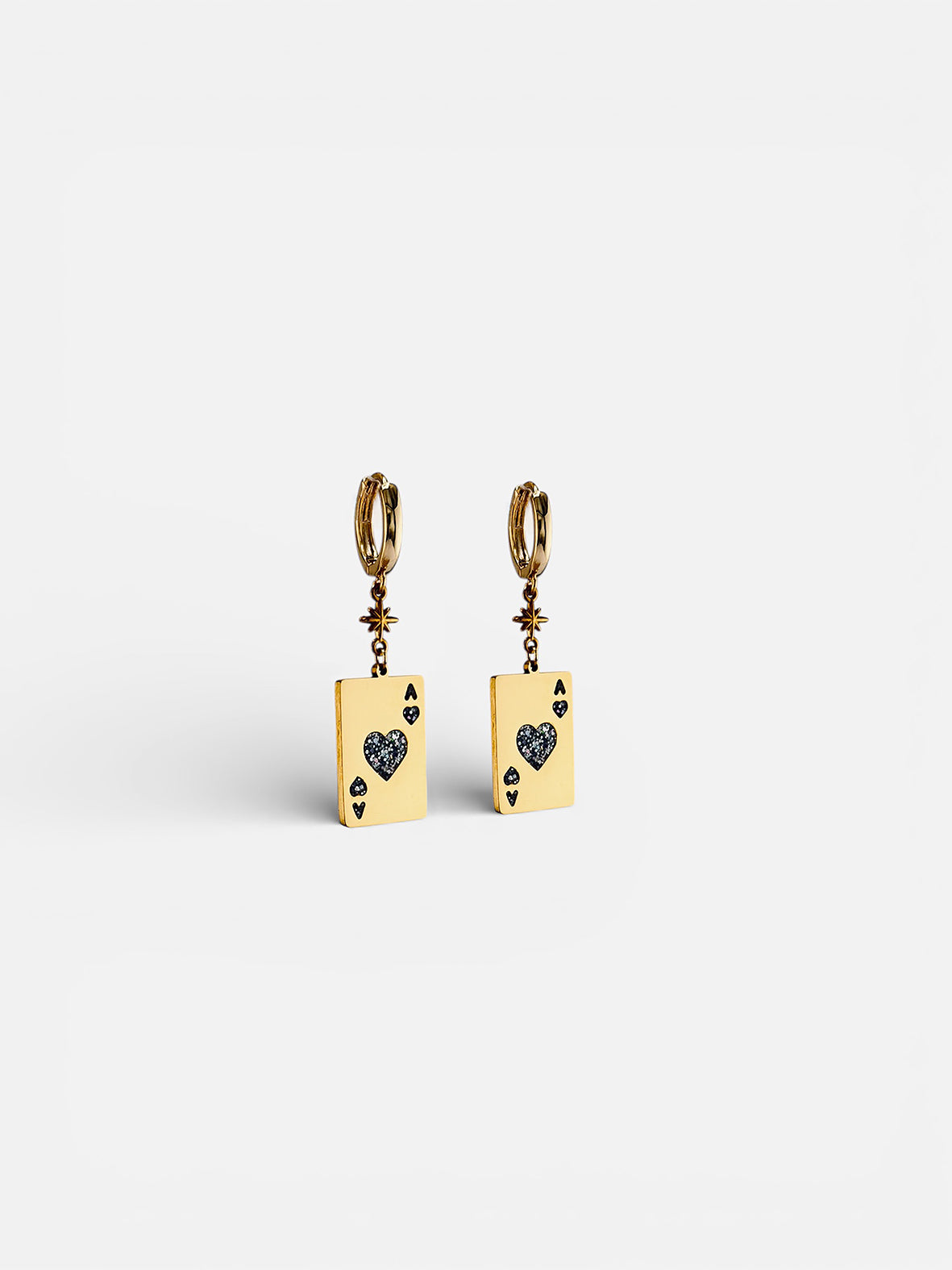 boucle d'oreille as de coeur email argenté