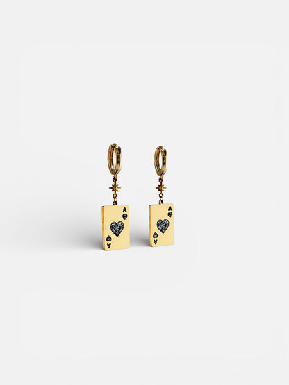 boucle d'oreille as de coeur email argenté