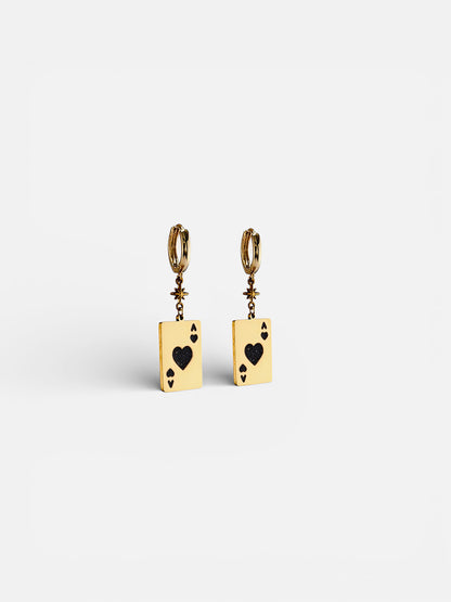 boucle d'oreille as de coeur email noir 