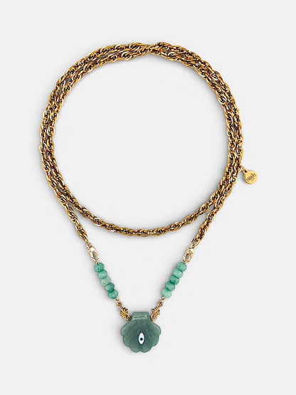 Sautoir luxe L'Œil de Mise Aventurine verte et nacre Bingo Club collier pierres naturelles