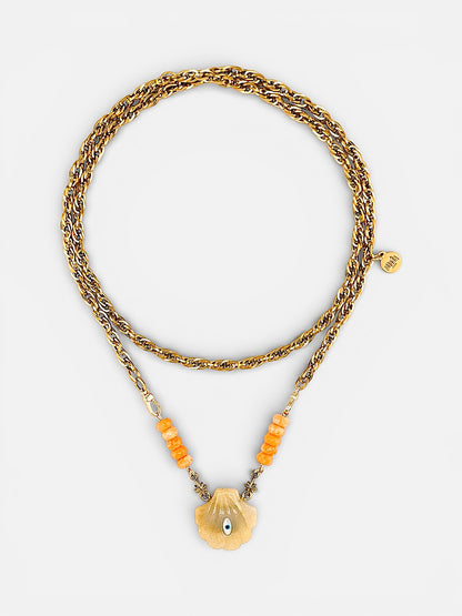 Sautoir de luxe L'Œil de Mise Jade Jaune et nacre Bingo Club collier pierres naturelles