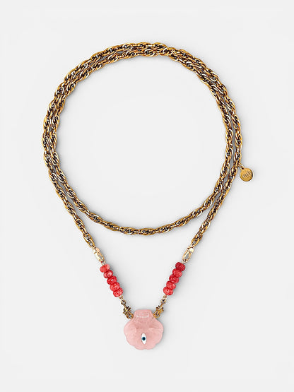 Sautoir L'Œil de Mise Quartz Rose et nacre Bingo Club collier pierres naturelles